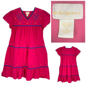 Vintage Whispers Sz M Magenta Pink Floral Embroidered Tiered House Patio Dress